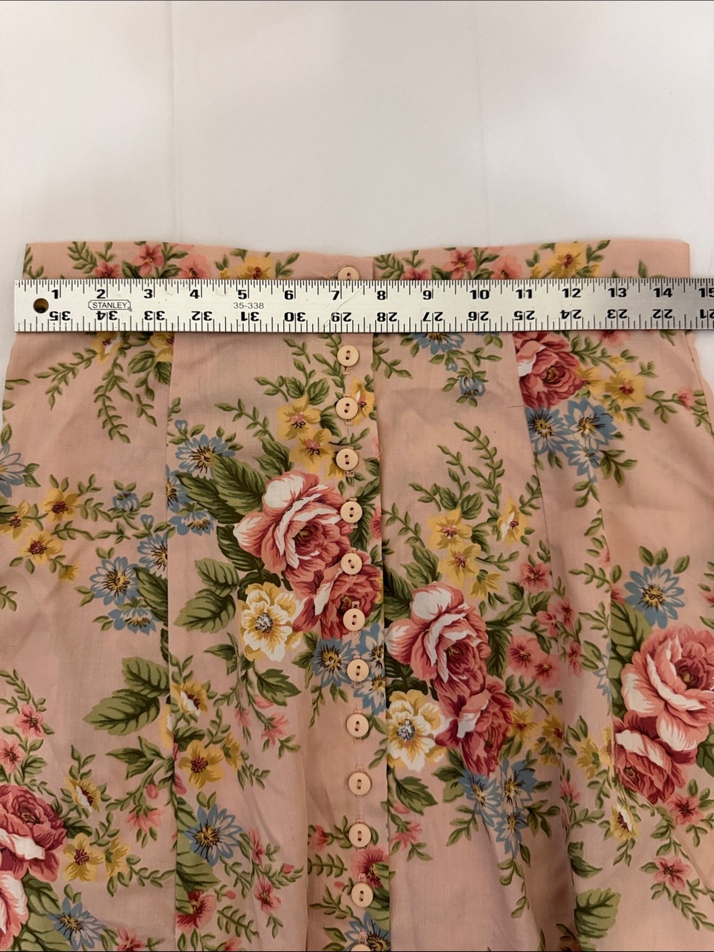 Vintage Floral Button-Front Pink A-Line Skirt - Picture 4 of 4